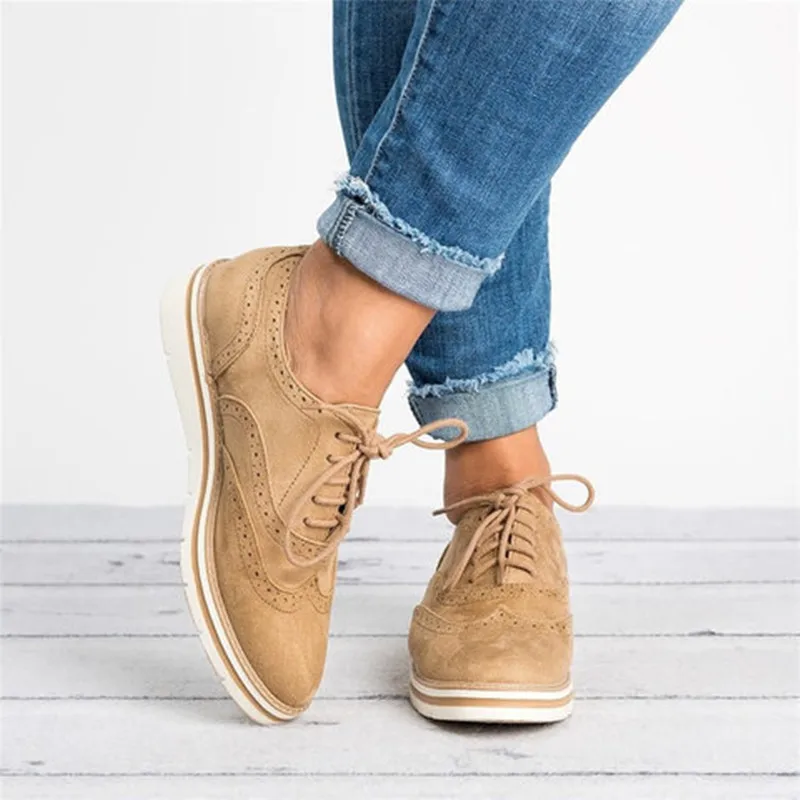 

Flats Women's Casual Shoes Ladies Casual Breathable Female Pu Leather Shoes Lace Up Woman Comfort Walking Shoes