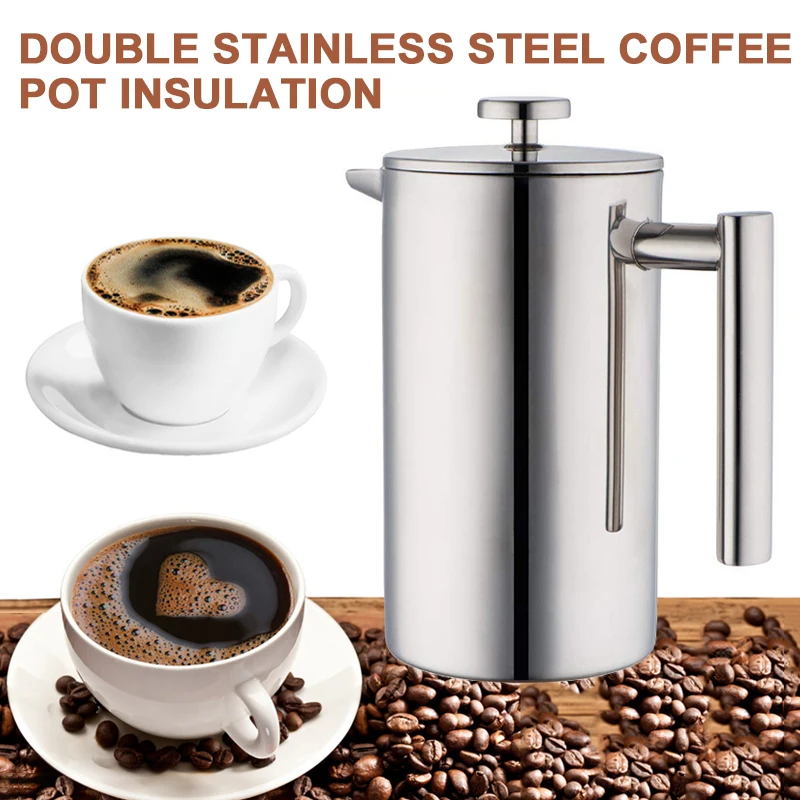 

304 double stainless steel Mocha Coffee Maker French coffee pot French pressure pot teapot with strainer 350ml