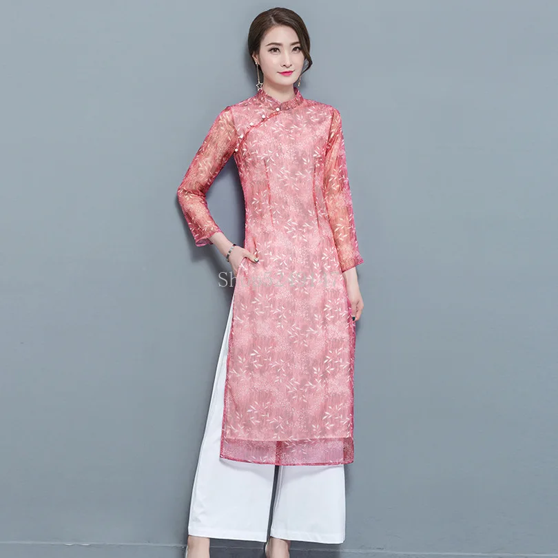 Женская шифоновая одежда Aodai Vietnam традиционная Ao Dai вьетнамские халаты и брюки