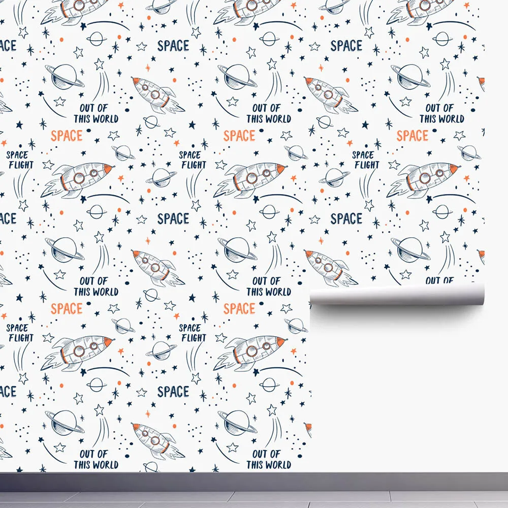 1 шт. белая и синяя самоклеящаяся ПВХ космическая ракета планеты 3D настенная