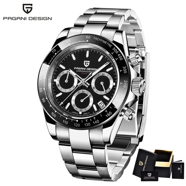 PAGANI Мужские кварцевые наручные часы мужские Seiko для бега часы хронограф водонепроницаемые часы мужские спортивные часы Relogio Masculino - Цвет: Black