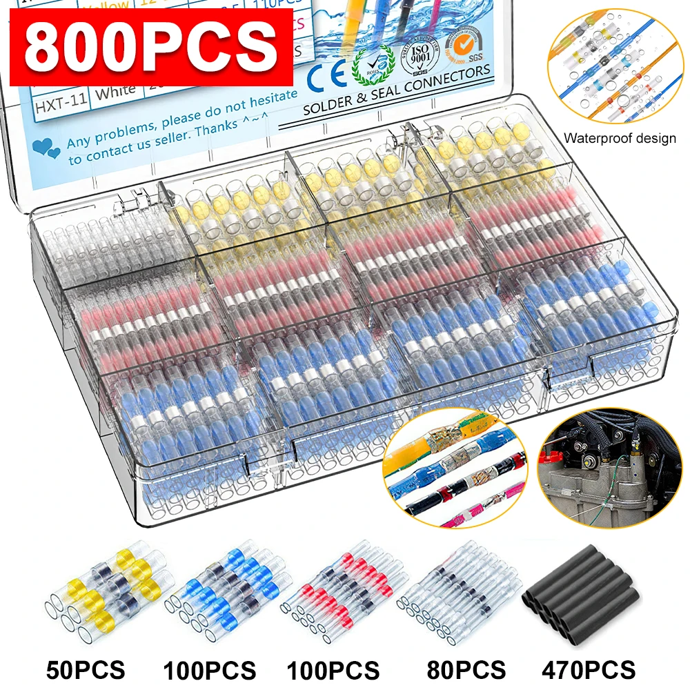 

800PCS Solder Seal Wire Connectors Heat Shrink Connectors with Solder Ring Electrical Insulated Home Waterproof Wire Terminals