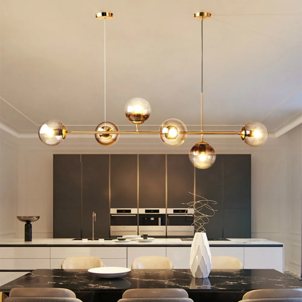 

Modern long chandelier LED G9 Nordic Magic Bean glass chandeliers Minimalist Lamps for Dining Room kitchen living room lighting