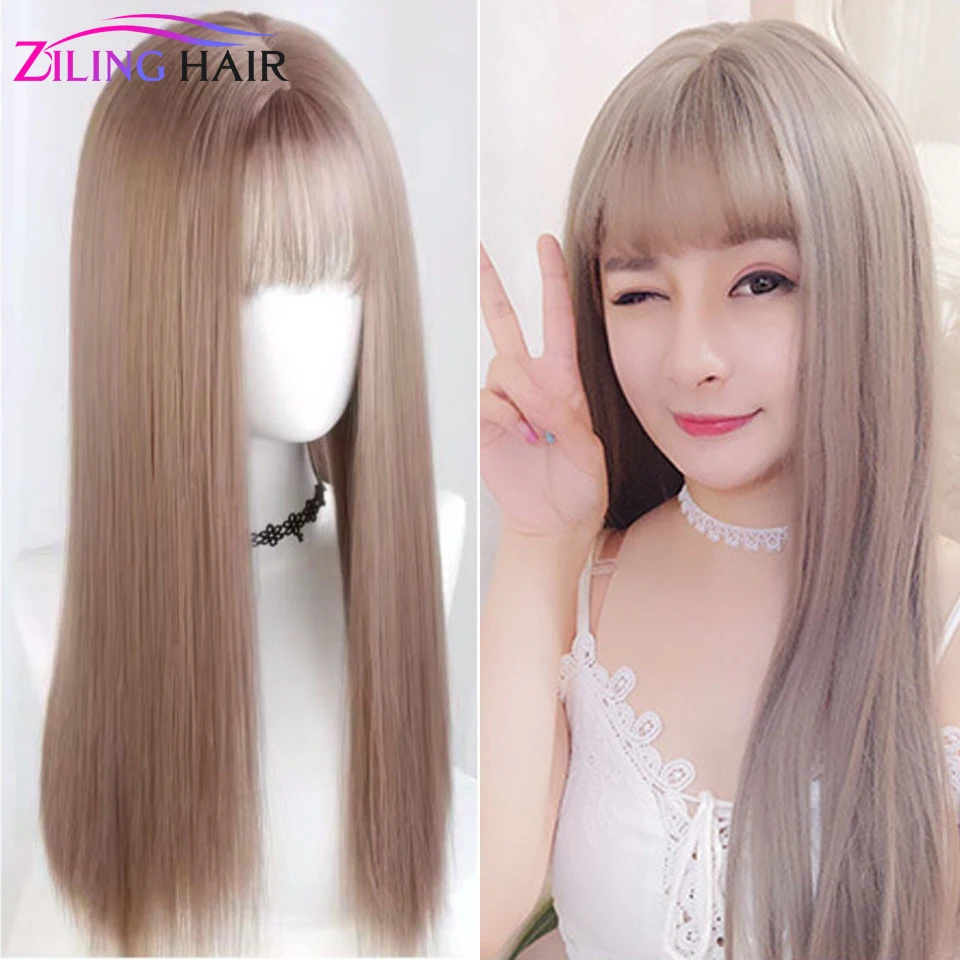 Синтетические волосы черный коричневый фиолетовый длинные парики с челкой для