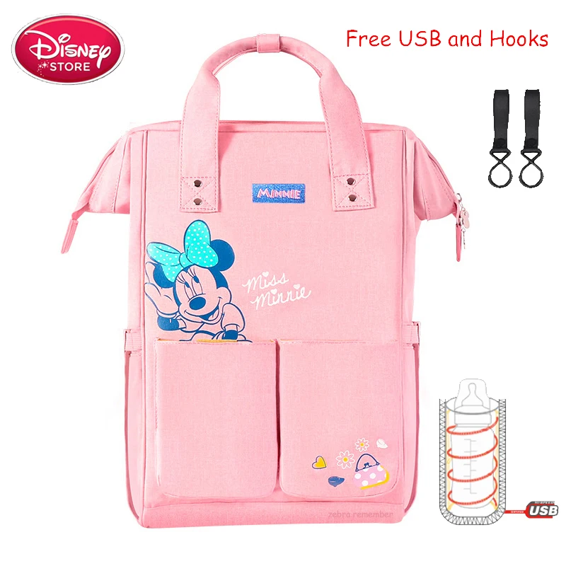 pink Сумка для подгузников disney, usb-утеплитель, рюкзак для мамы и ребенка, сумка для ухода за ребенком, дорожная коляска, сумка для подгузников - Цвет: pink