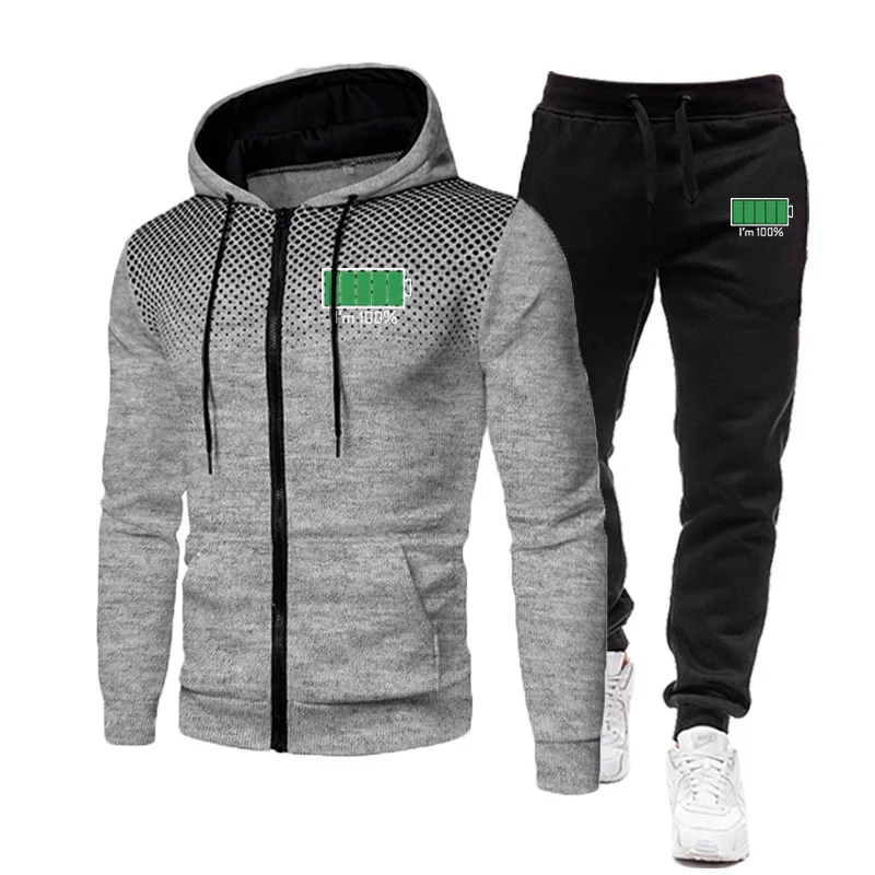 

Autumn Casual sportswear men hoodies sweatshirts 2 piece sets funny Recharge printed Fashion Jacket plus Fleece coat Cardigan