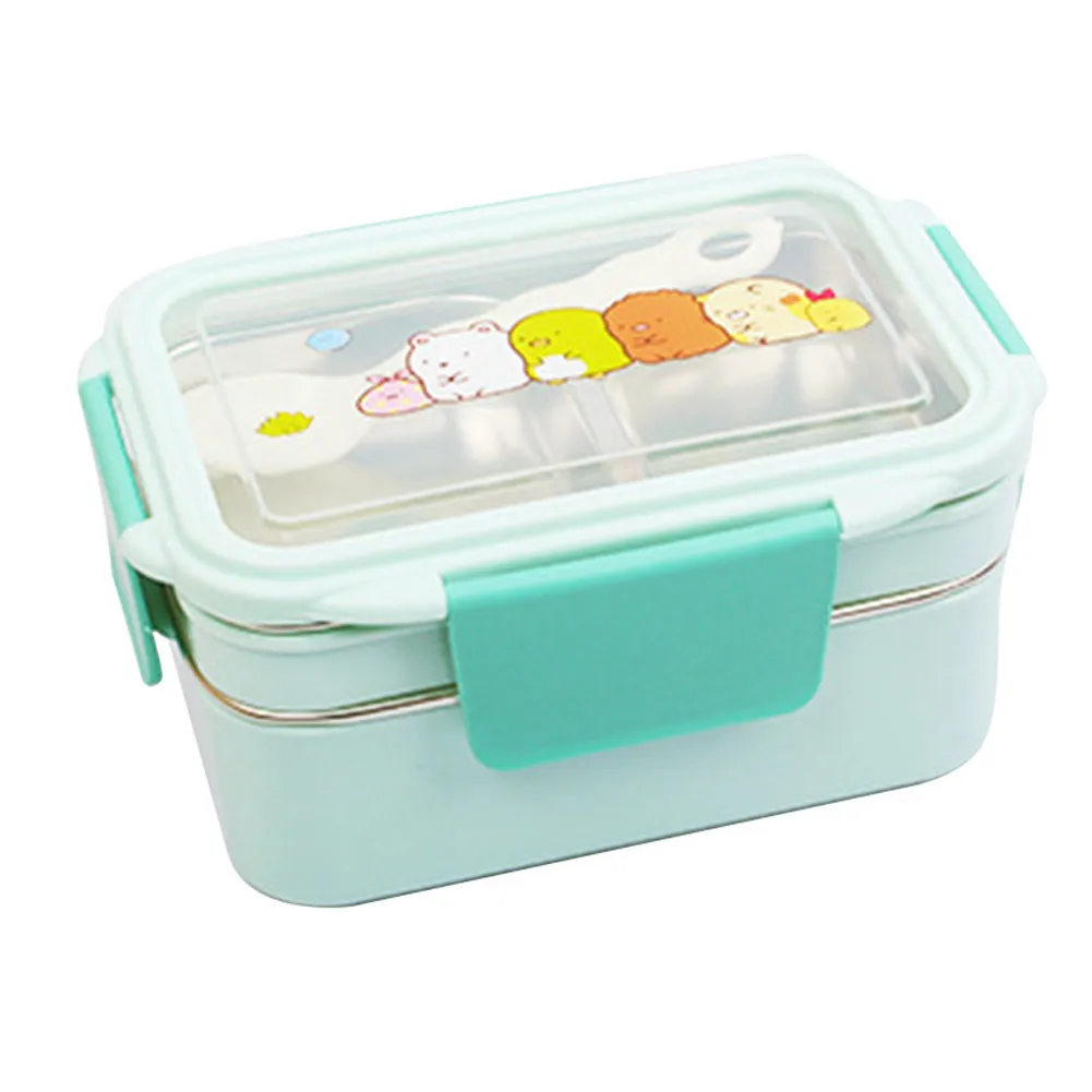 Мультяшный Ланч бокс для микроволновой печи двухслойная миска из нержавеющей стали с отделениями