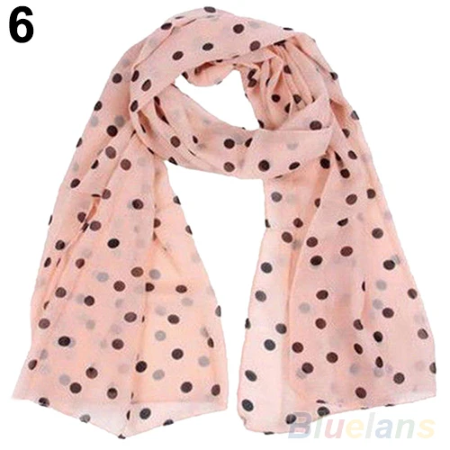 

New Hot Fashion Women's Lady Polka Dot Printing Chiffon Long Scarf Shawl Wraps 5 Colors Soft Comfort Christmas Gift