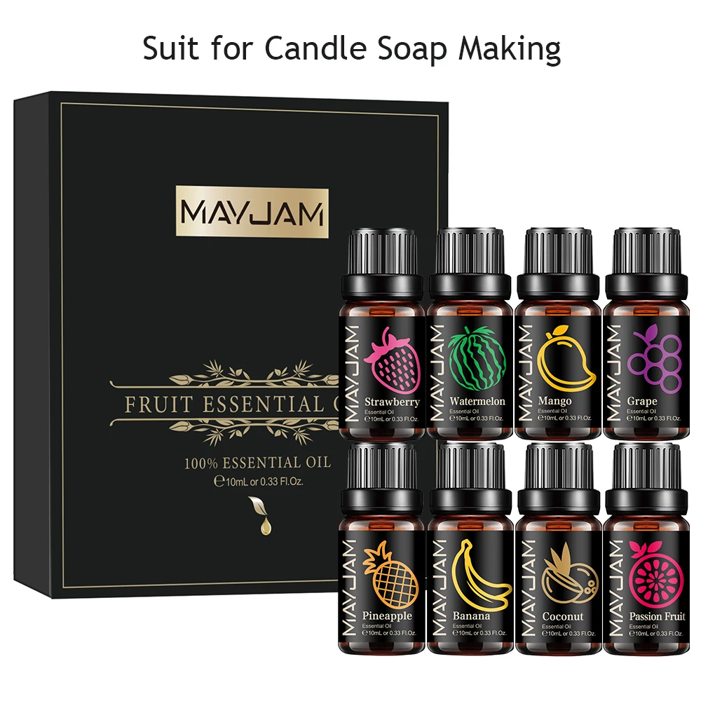 

8pcs Gift Box Fruit Essential Oils Set for Candle Soap Making Mango Coconut Skin Care Diffuser Aroma Flavoring Fragrance Oil