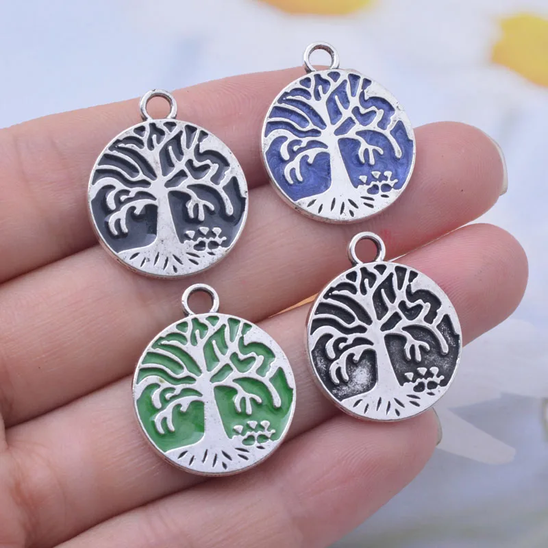 

12pcs/lot 20*24mm Alloy Tree of life Charm Jewelry Findings Enamelled Peadant