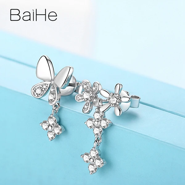 BAIHE, 18 К, белое золото, 0.59ct H/SI, круглая огранка, натуральные бриллианты, ювелирное изделие, свадебное, модное, хорошее ювелирное изделие, элегантный подарок, серьги-гвоздики