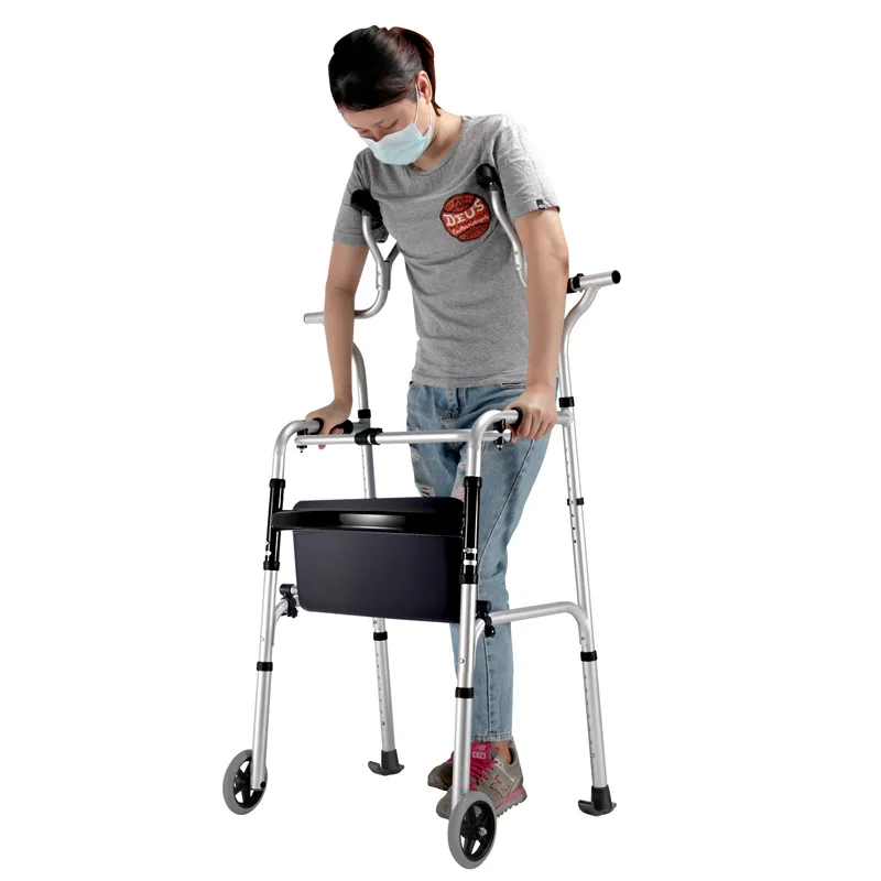 Andador de rehabilitación para ancianos, muletas, bastón, rodillo para discapacitados, marco de pie de aleación de aluminio, movilidad