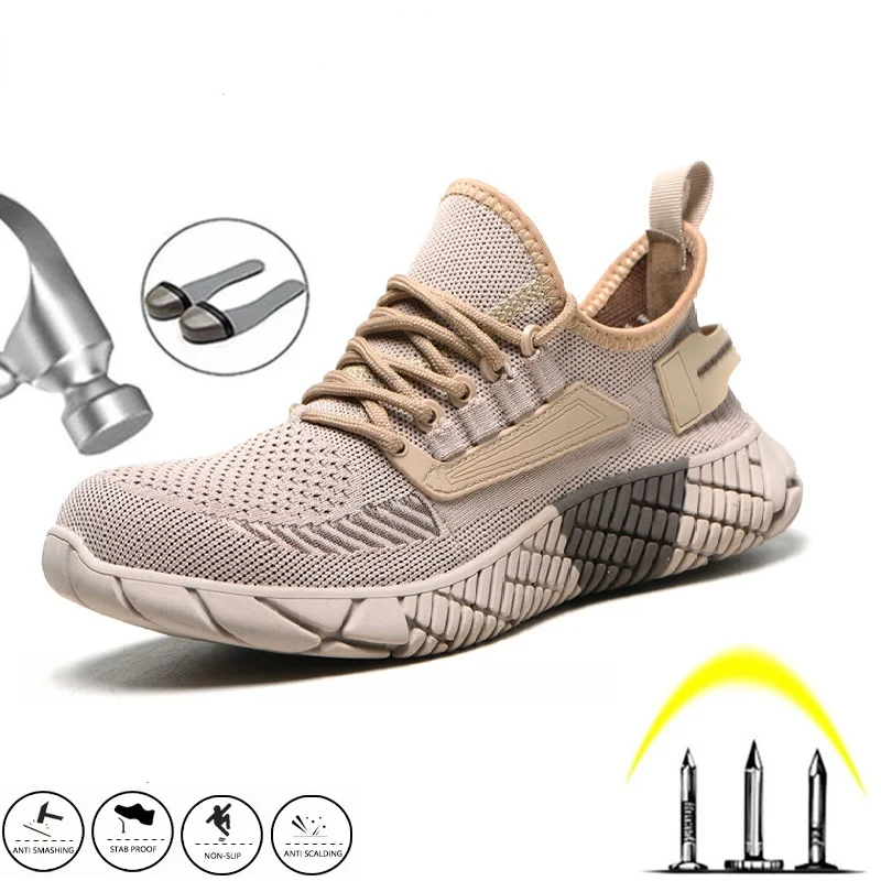 

New Breathable Comfortable Men Safety Shoes Steel Toe Non-Slip Work Boots Indestructible Shoes Puncture-Proof Work Sneakers