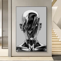 abstract black metal portrait sculpture canvas painting statue poster and prints wall art pictures for living room home decor