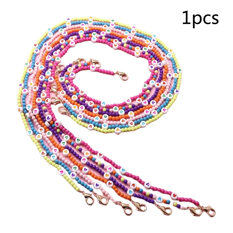 

Colorful Heart Beaded Chain Face Mask Holder Necklace Eyeglass Lanyard Ear Saver F3MD