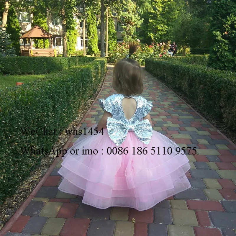 Платье для девочек Mbcullyd с блестками и розовыми цветами 2020 бантом пышные платья