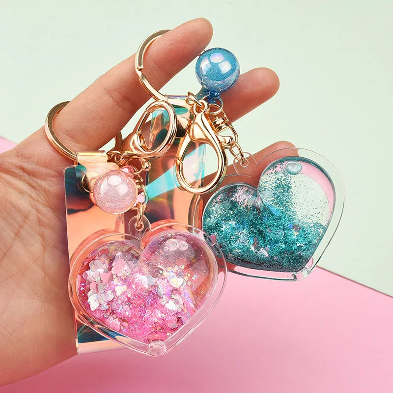 Сердце подвижное жидкое кольцо для ключей женщин фантазия брелок сумка
