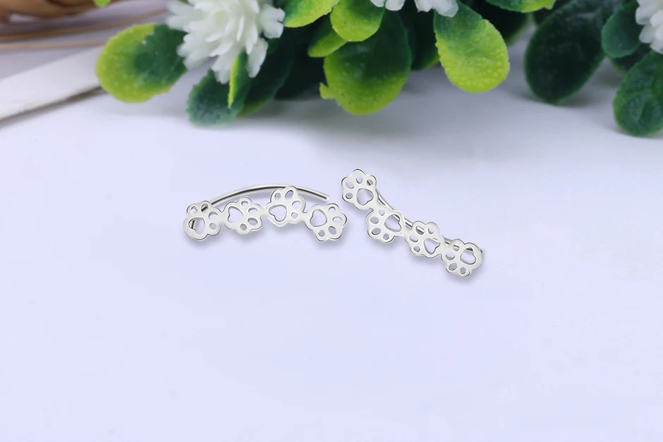 925 Sterling Silver Stud Earrings Fit Original Pandora Cute Paw Trail Cat And Dog Footprints Earring For Women Fashion Jewelry