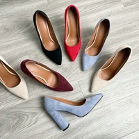 10cm pumps women fashion chunky heel shoes female blue red black burgundy classic high heels pointed toe shoes plus size