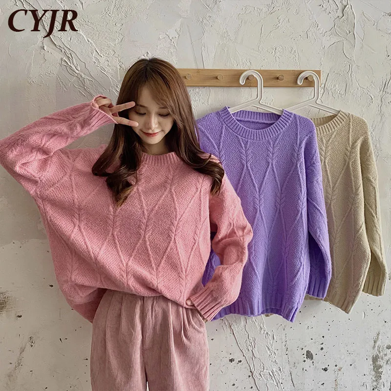 

Women Sweaters Tops Pullovers Sweet Retro Chic O-neck Knitted Solid Elegant Loose 2021 New Spring Casual Clothe