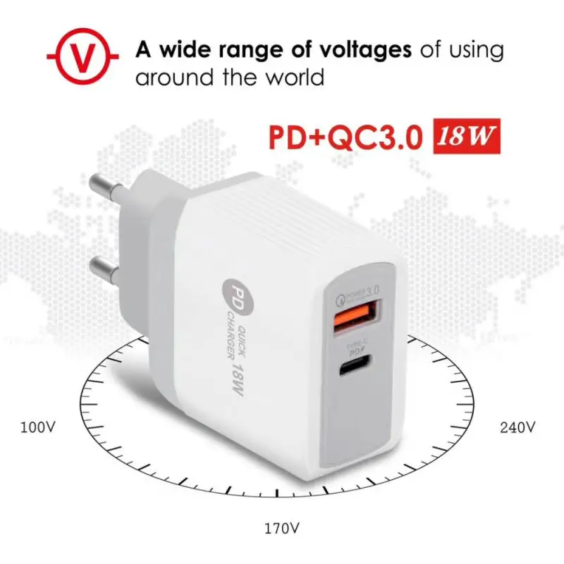 

PD 18W Type-C Charger Compatible With QC3.0 Fast Charging USB Mobile Phone Charger For Most Smart Phones Digital Products HOT