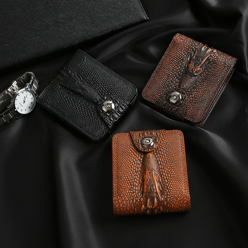 Мужской кошелек из натуральной кожи короткий бумажник винтажный крокодиловый |