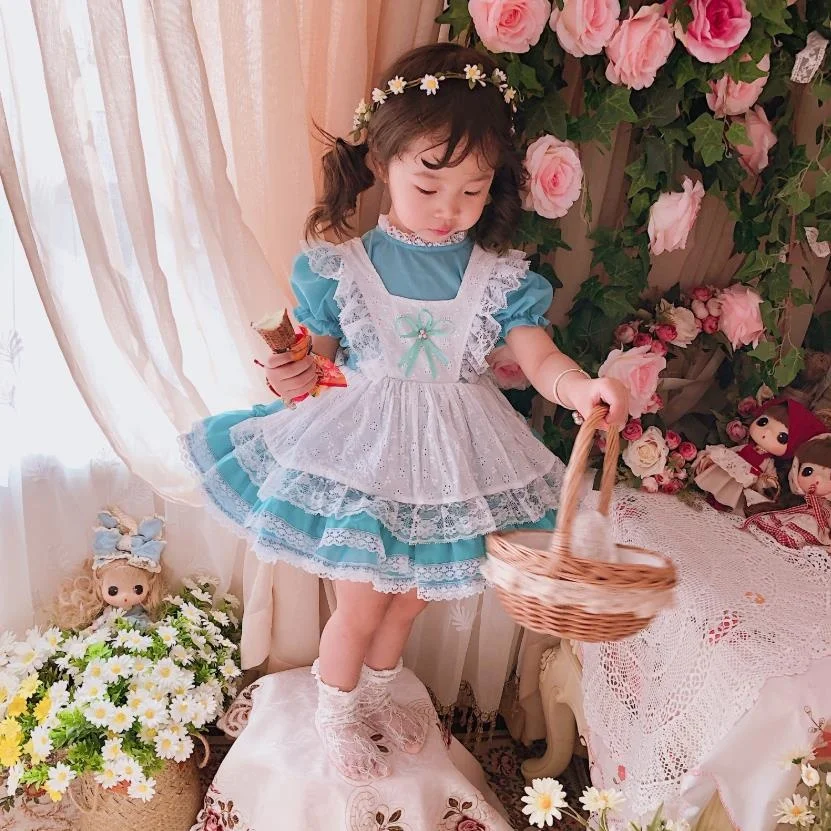 

Baby girl clothes Spanish retro lolita princess dress lace Stitching Maid dress for girls birthday party dress vestidos Y2935