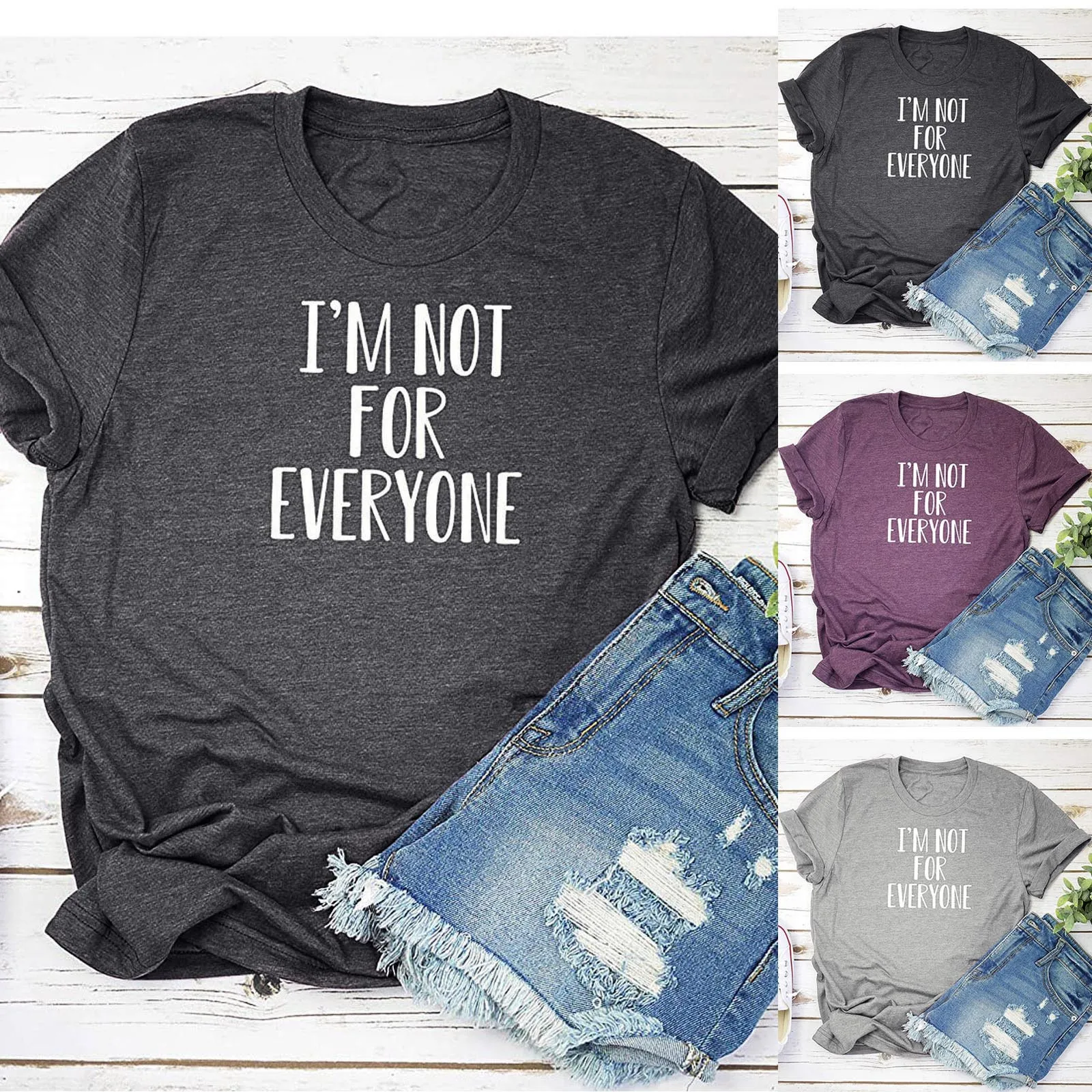 

Women's Tops Letter Print Cotton Tee Shirts 2021 Summer Short Sleeve Tees Casual Loose Basic Black Grey Purple Tee Tops Femme