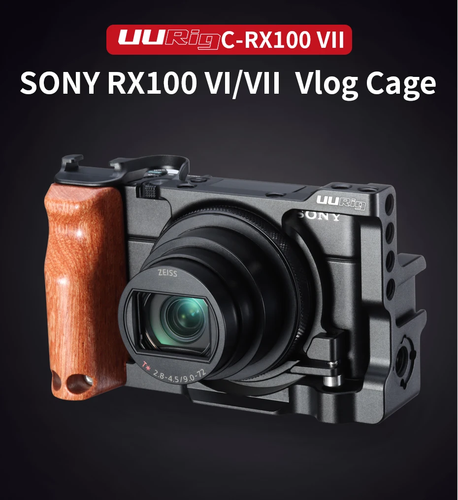 Металлическая камера UURig Vlog Cage для Sony RX100 VII/VI Dual Cold Shoe с деревянной