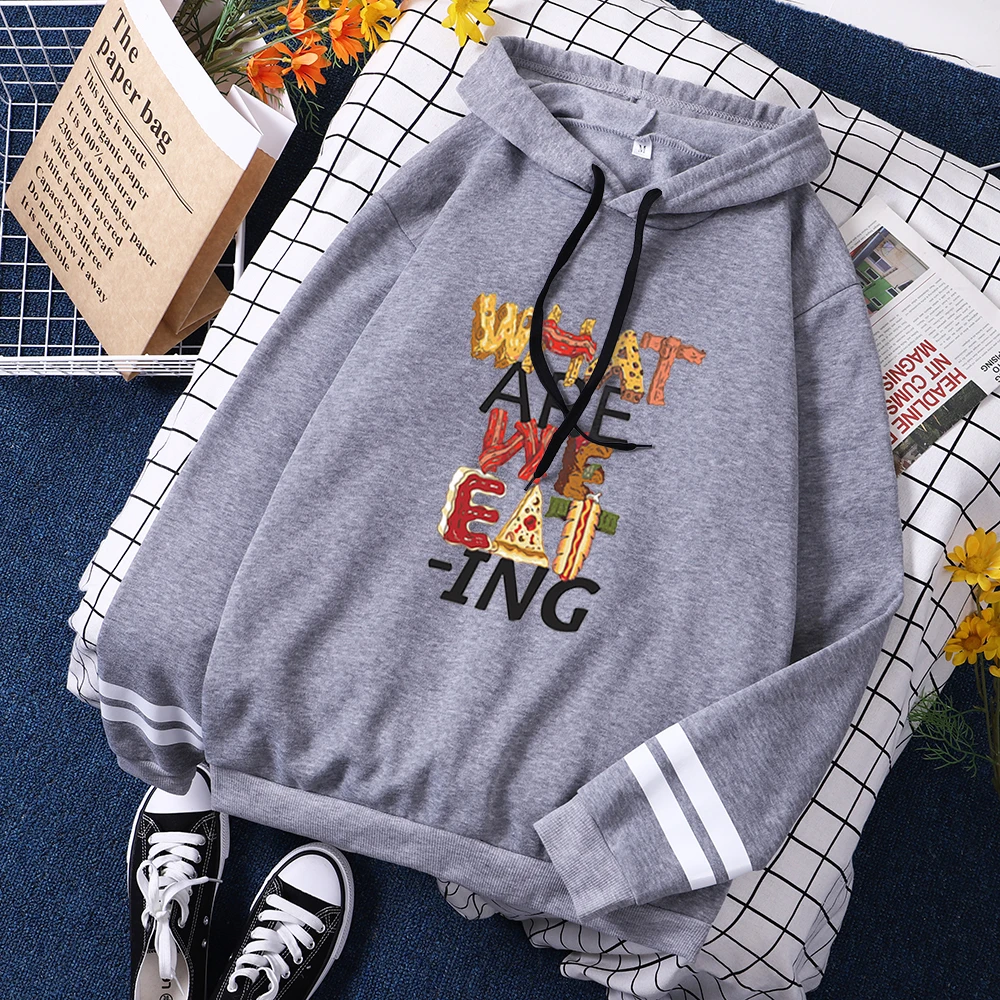 

What Are We Eating Letter Letter Hoody Woman Hip Hop Comfort Hooded Harajuku Fleece Streetwear Spring Goth Women's Hoodie 2021
