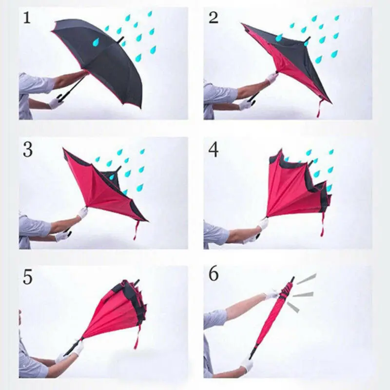 

Windproof C Handle Reverse Folding Umbrella Man Women Sun Rain Car Inverted Umbrellas Double Layer Anti UV Self Stand Parapluie