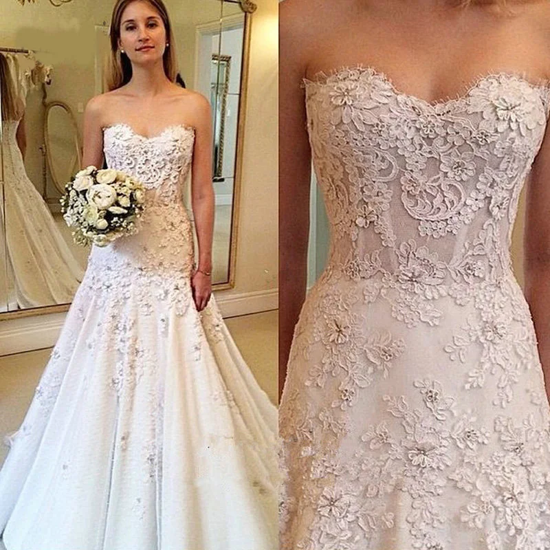 

2020 New Arrival Floral Lace Appliques Wedding Dress Sweetheart Floor Length Wedding Gown Custom Made