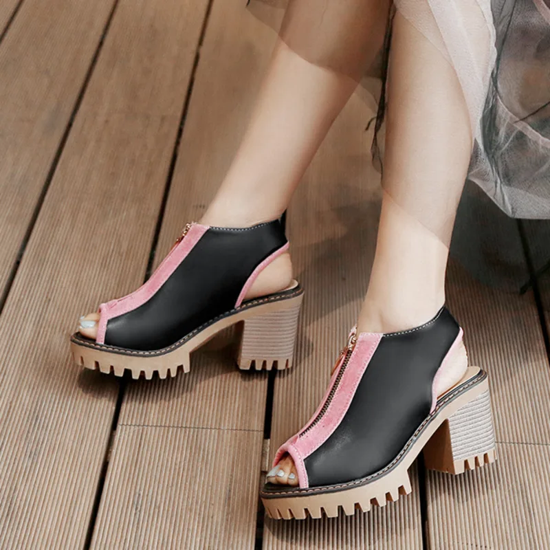 

Thick Platform Women's Sandals 2021 Peep Toe Square Heel Summer Shoes For Women Fashion Mixed Colors Female High Heel Sandalies