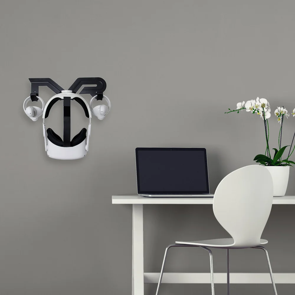 

1 Set of Wall Shelf Wall-mounted Storage Stand VR Hanging Rack (Black)