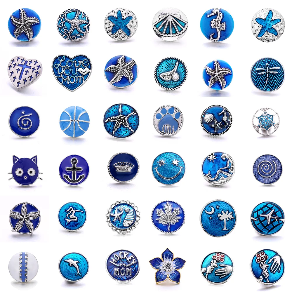 

5Pcs Wholesale Snap Button Jewelry Mixed Navy blue Metal Dolphin 18mm Snaps Dripping Oil Button for 18mm Snap Bracelets Bangles