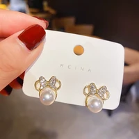 disney minnie mouse 925 silver needle earrings korea girly cute temperament earrings women pearl hollow cute earrings for women