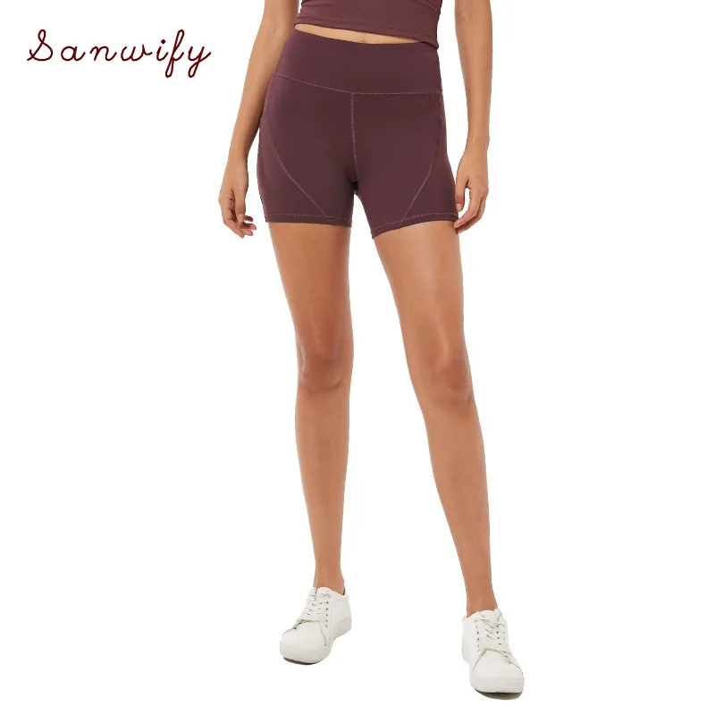 

Slim Fit High Waist Yoga Sport Shorts With Phone Pockets Women Solid Fitness Running Shorts Tummy Control Workout Gym Shorts