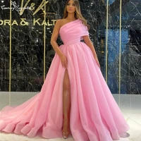 one shoulder pink prom dresses mermaid 2021 slit princess party dress formal evening dress reception gowns vestido de fiesta