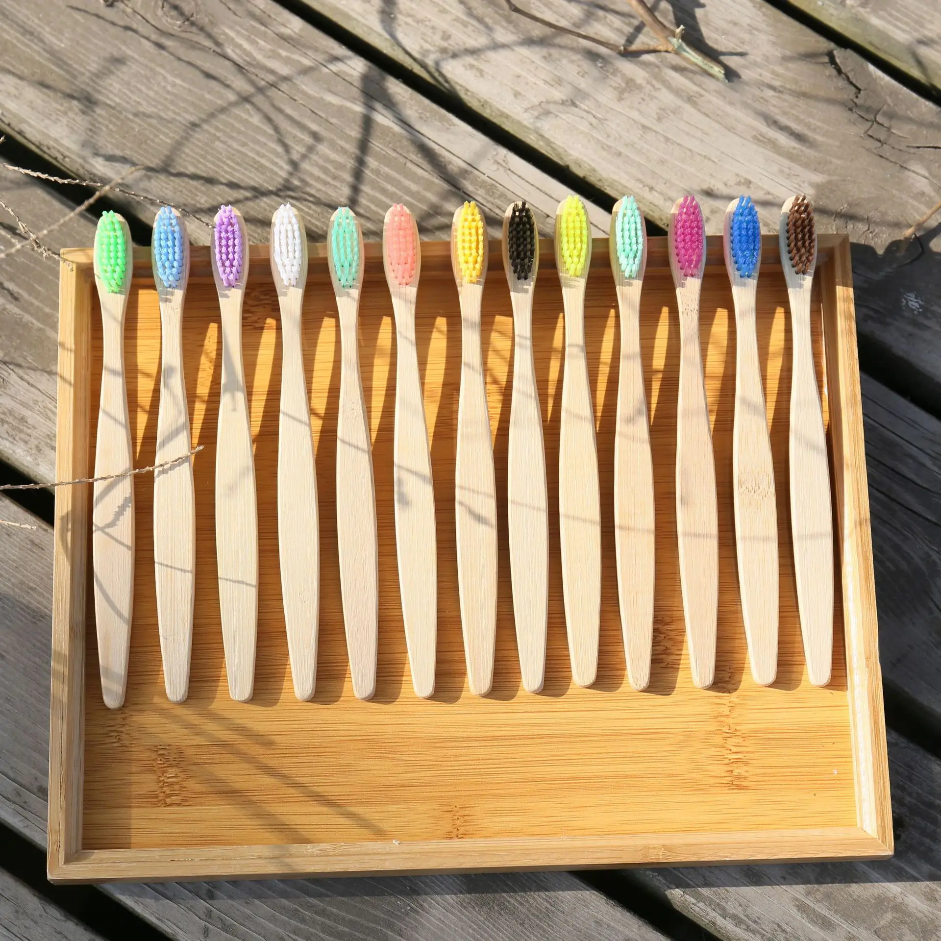 

50PCS Personal Environmental Bamboo Charcoal Toothbrush For Oral Health Low Carbon Medium Soft Bristle Wood Handle Toothbrush
