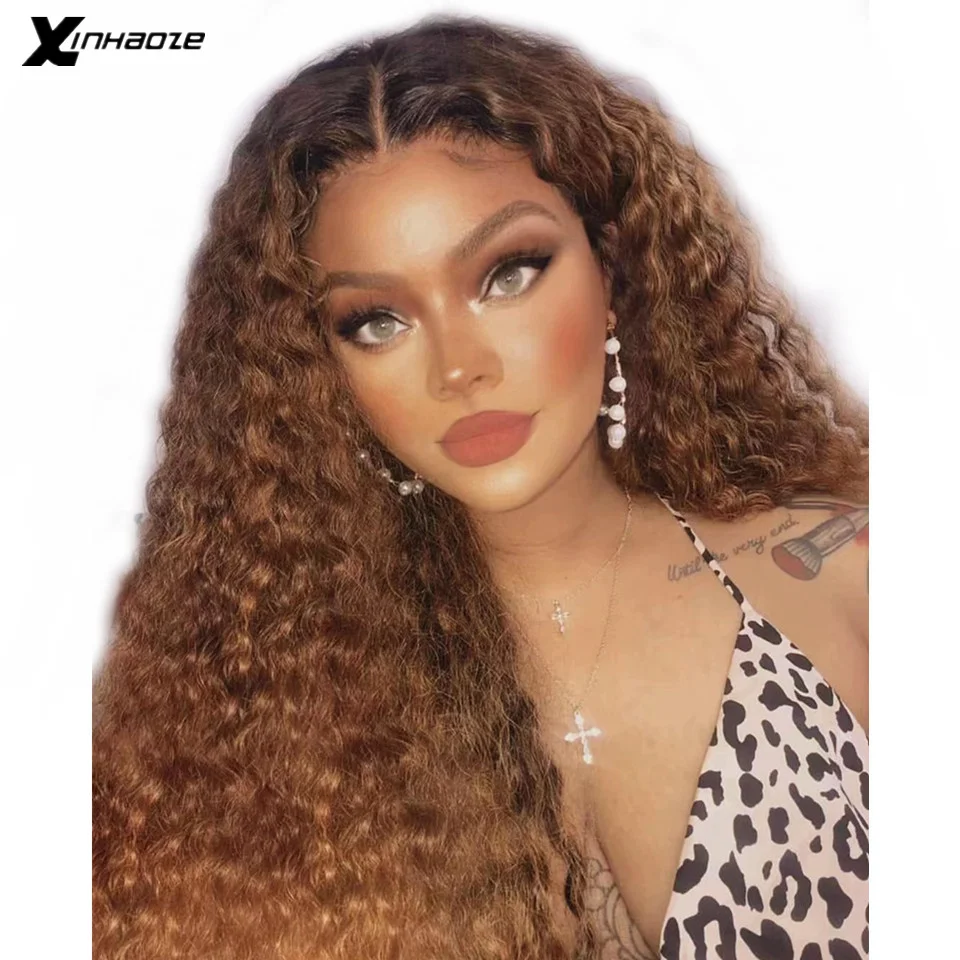 Омбре блонд парики на кружеве кудрявые 180% Плотность человеческие волосы с