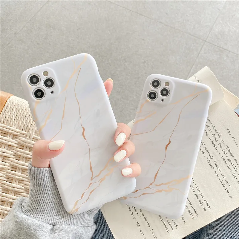

Matte Gilt white Marble Phone Case for iPhone 13 13Pro 12 12Pro 11 Pro XS Max XR X 7 8 Plus SE 2020 Soft Silicone Back Cover
