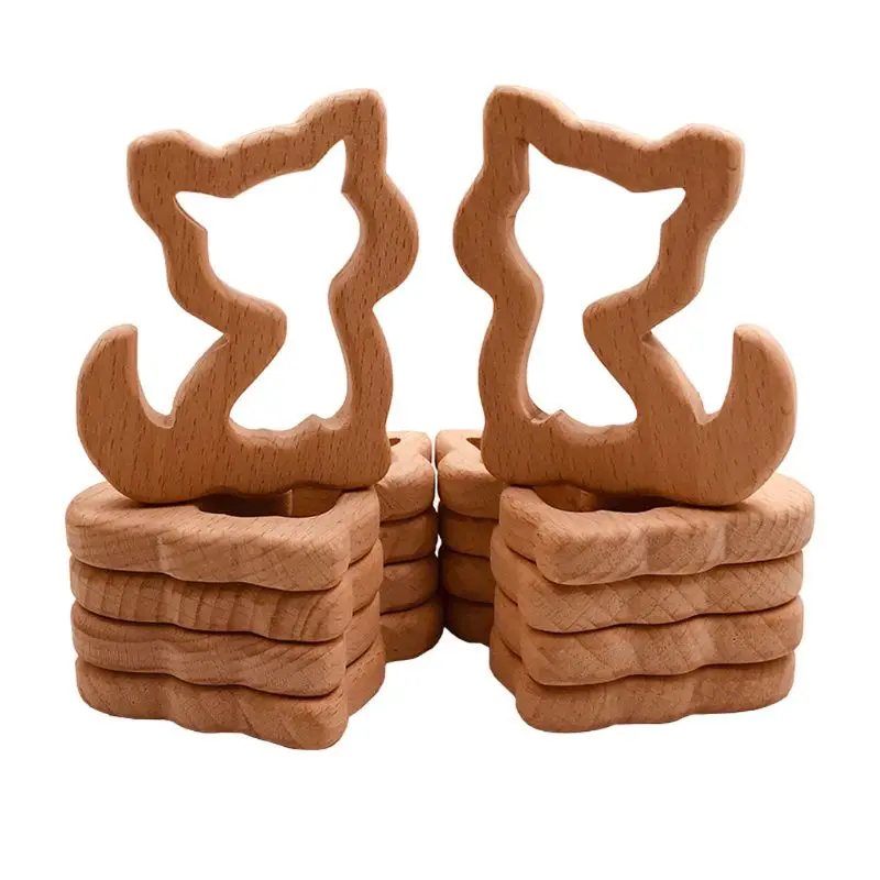 

2020 1Pc Natural Beech Wooden Teether Rodent Animals Shape Wooden Toys Baby Nursing Accessories