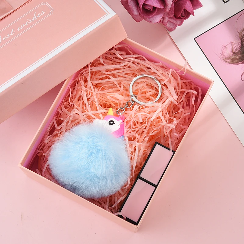 

Unicorn Pom Keychain Artificial Pompoms Faux Rabbit Fur Ball Pompom Key Chain Women Bag Car Keyring Porte Clef Holder EH381