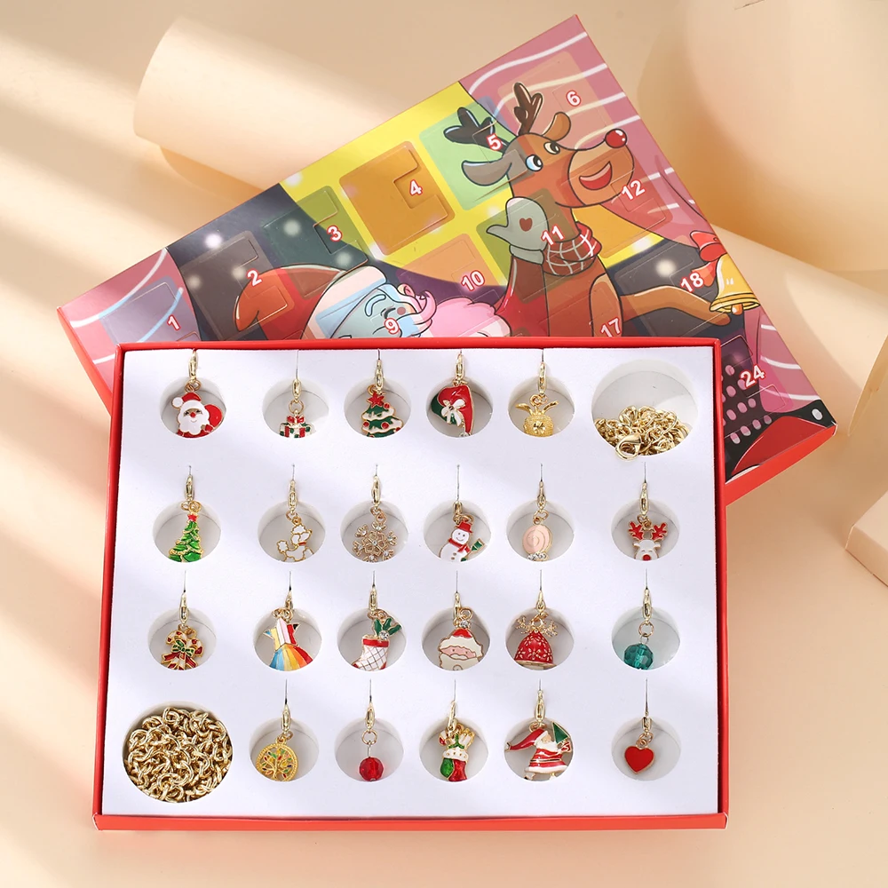 

New Christmas Personalized Jewelry Children's Gift Box Countdown Calendar Gift Box Advent Golden Bracelet Necklace Blind Box Set