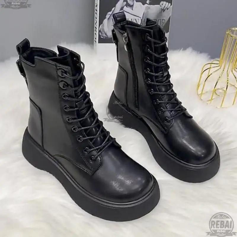 

Женские ботильоны, осенние кроссовки на молнии с круглым носком, кожаная нескользящая обувь на платформе со шнуровкой и пряжкой для женщин, ...