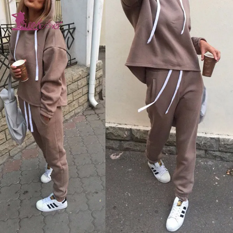 Женские спортивные костюмы, сексуальный спортивный костюм, комплект из 2 предметов, однотонная одежда с капюшоном для йоги, фитнеса, одежда для спортзала и бега