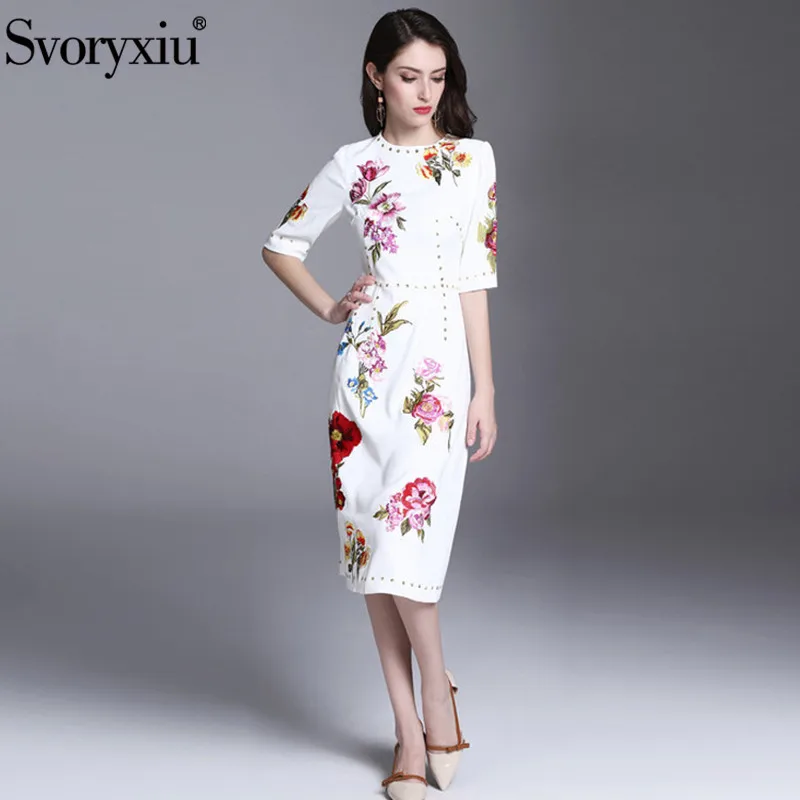 Женское летнее платье с аппликацией и бусинами белое вечерние рукавом до локтя