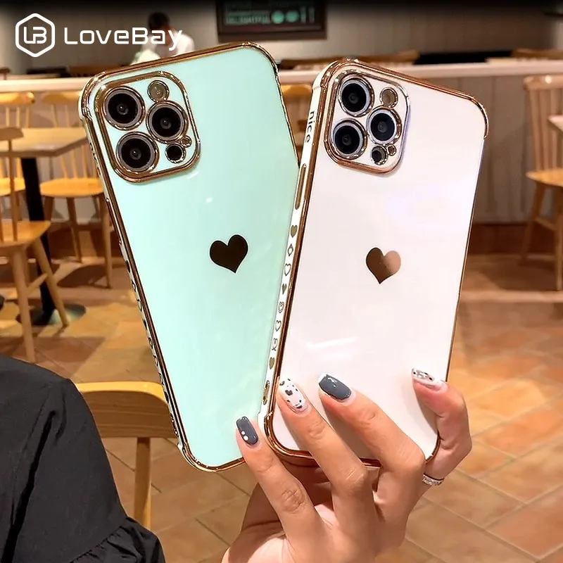 Electroplated Love Heart Phone Case For iPhone 11 12 13 Pro Mini Max X XR XS Max 7 8 Plus SE 2020 Shockproof Protective Cover