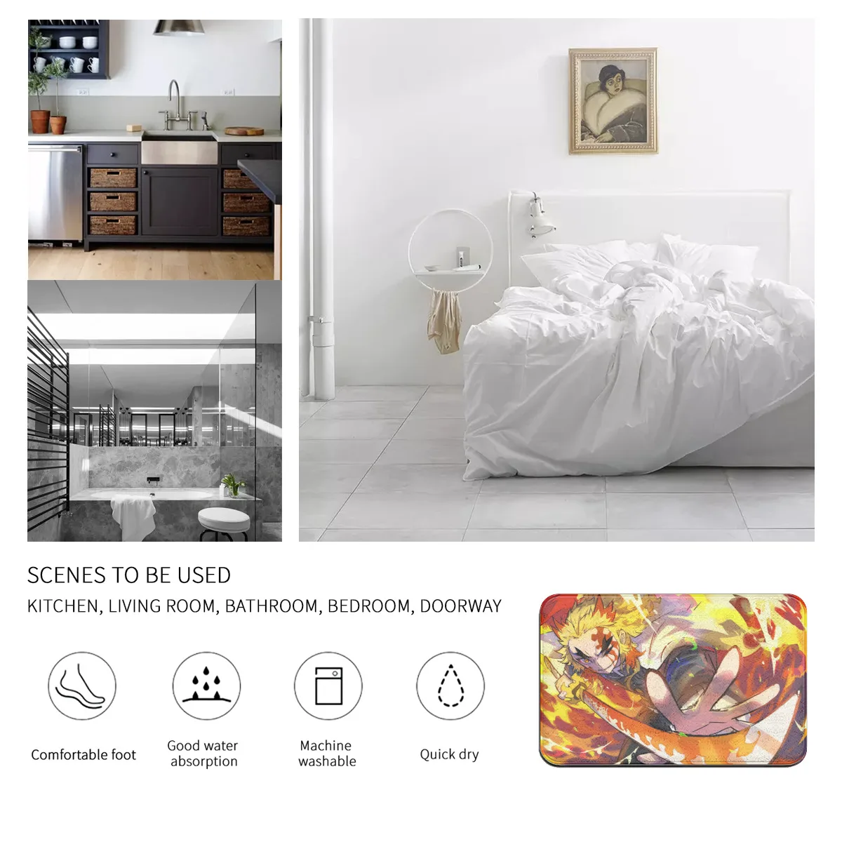 

Demon Slayer Anime Printed Flannel Room Bathroom Mat Doormat Size 40Cm By 60Cm Room Bedroom Home Decoration Free Shiping