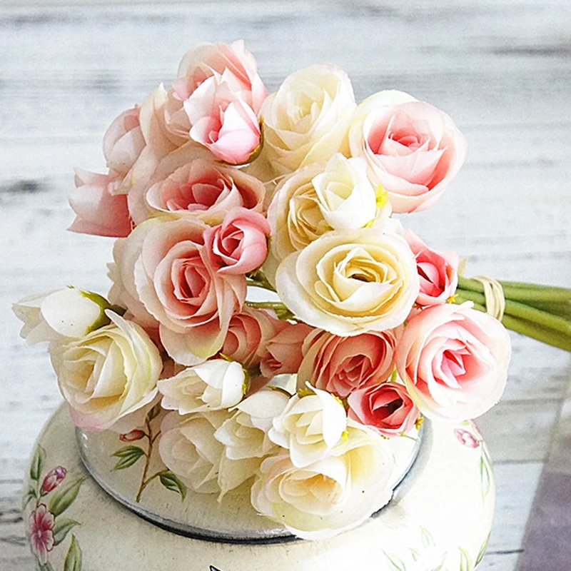 

Шелковые искусственные цветы розы 18 голов цветочного букета искусственный цветок Роза День Святого Валентина свадебное украшение стола цв...